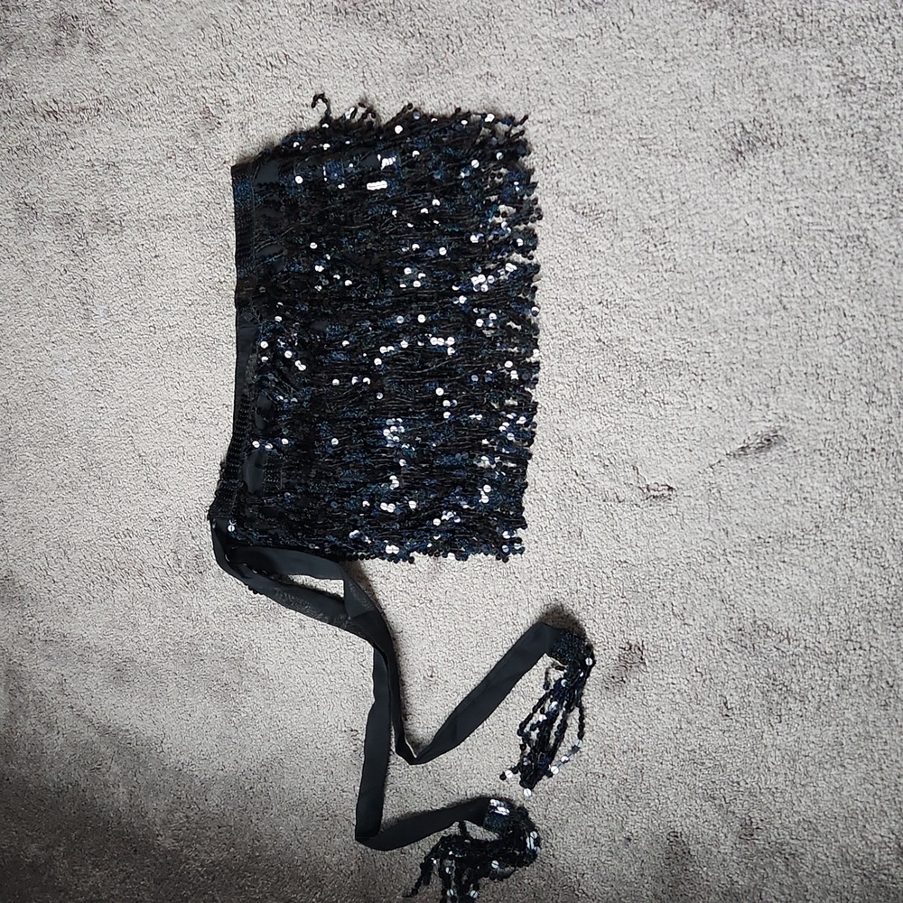 Black Sequin Fringe Tassel Belly Dancing Skirt SIZE OS